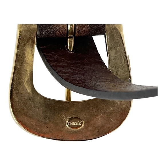 CHICO’S Belt Genuine Leather Brown Tortoiseshell Buckle & Tip, Size Small - Picture 7 of 9